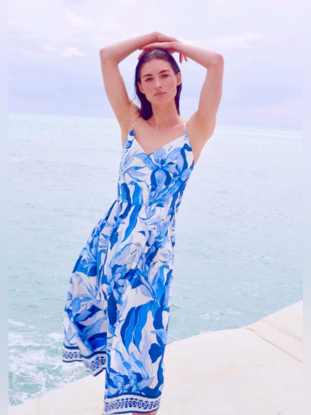 Beautiful blue and white long floral dress